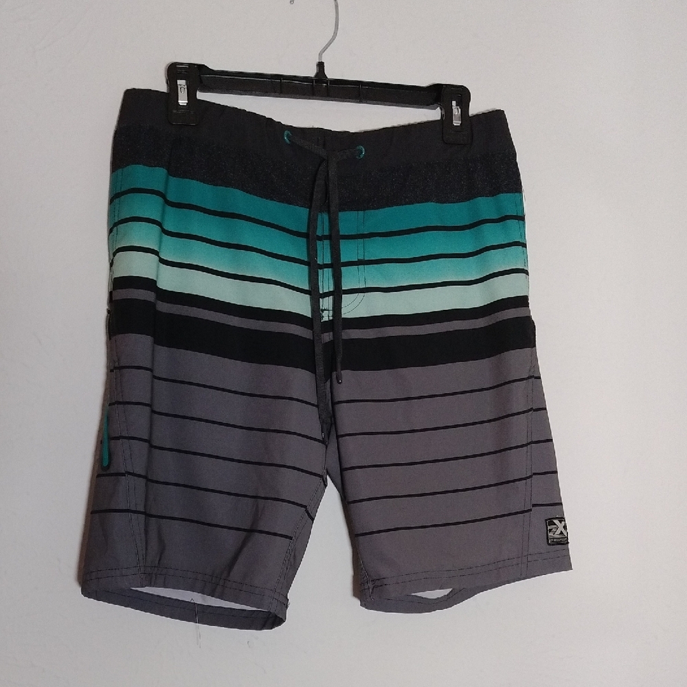 ZeroXposur Men's Striped Swim Shorts - Black, Teal and Gray